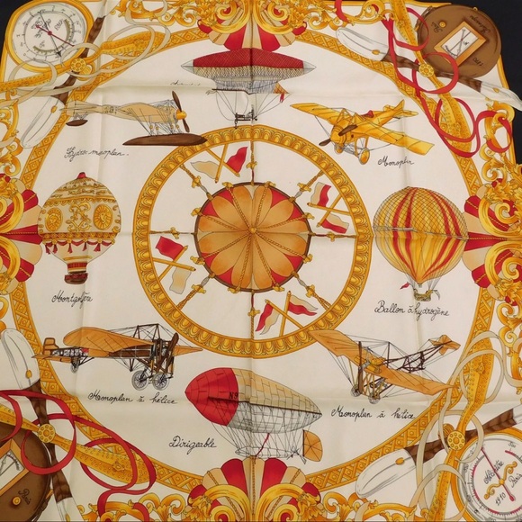 AUTH Celine Airplane Balloon Silk Scarf - Picture 3 of 7